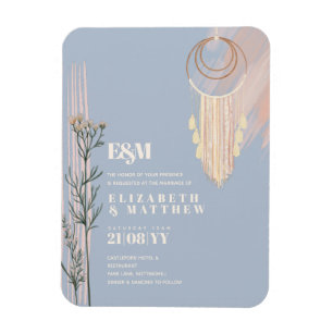 Dusty Blue Boho bröllopsinbjudningar Magnet
