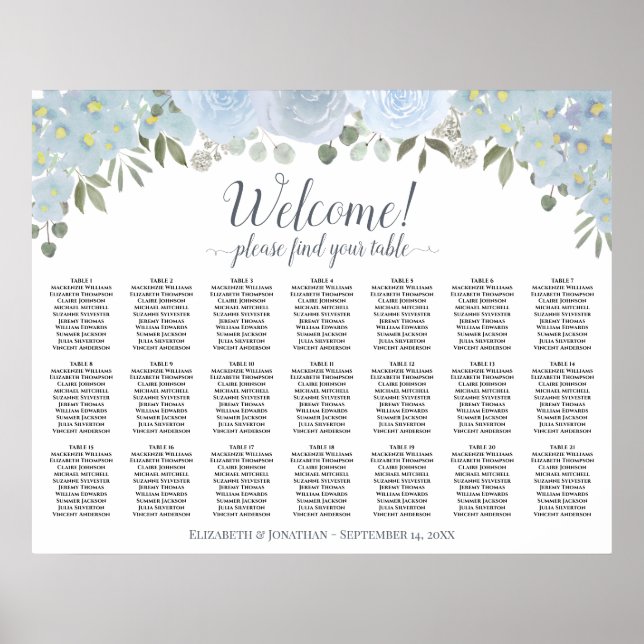 Dusty Blue Boho Chic Blommig Bordplacering för 21  Poster (Framsidan)