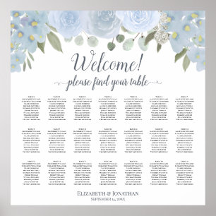 Dusty Blue Boho Chic Blommigt 21 Bord Sittdiagram Poster