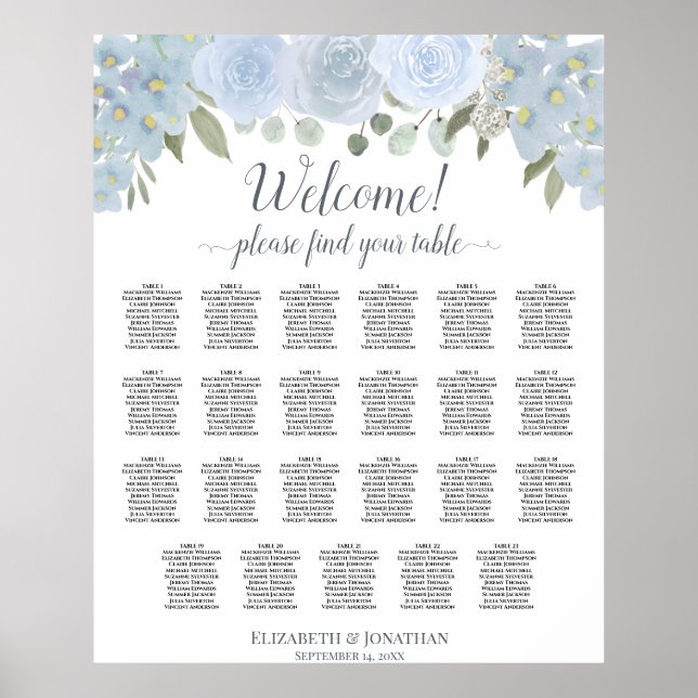 Dusty Blue Boho Chic Ro 23 Bord Sittdiagram Poster (Framsidan)