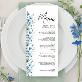 Dusty Blue Boho Chic Wildblommor Elegant bröllop Meny