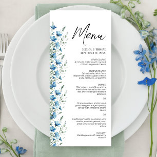 Dusty Blue Boho Chic Wildblommor Elegant bröllop Meny