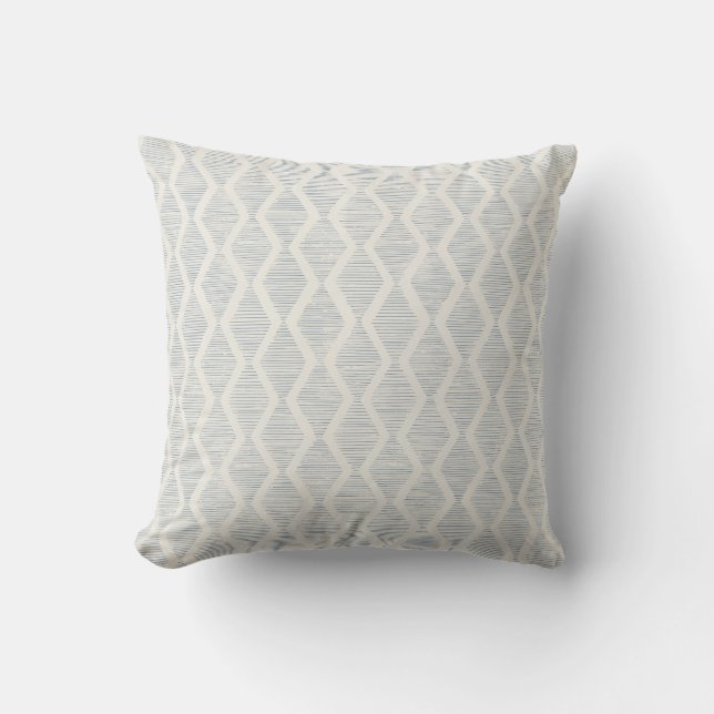 Dusty Blue Boho Coastal Geometric Diamond Kudde (Framsida)
