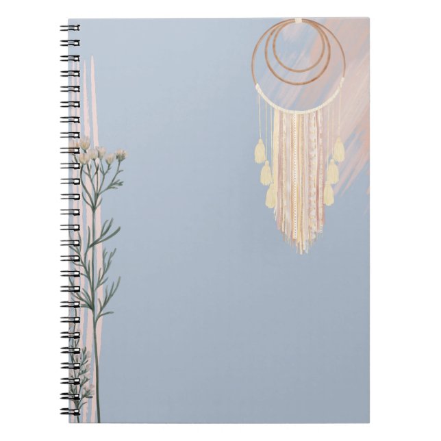 Dusty Blue BOHO Dream Catcher Anpassningsbar Stati Anteckningsbok (Framsidan)