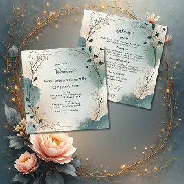 Dusty Blue Boho foliage wreath all in one wedding Inbjudningar
