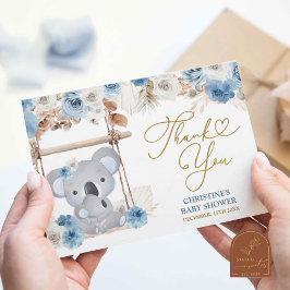 Dusty Blue Boho Koala Barnrumsfirande Tack Kort
