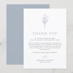 Dusty Blue Boho Minimalist Botanicals Bröllop Tack Kort