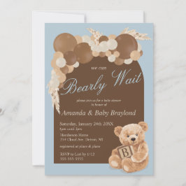 Dusty Blue Boho Nalle Baby Shower Inbjudningar