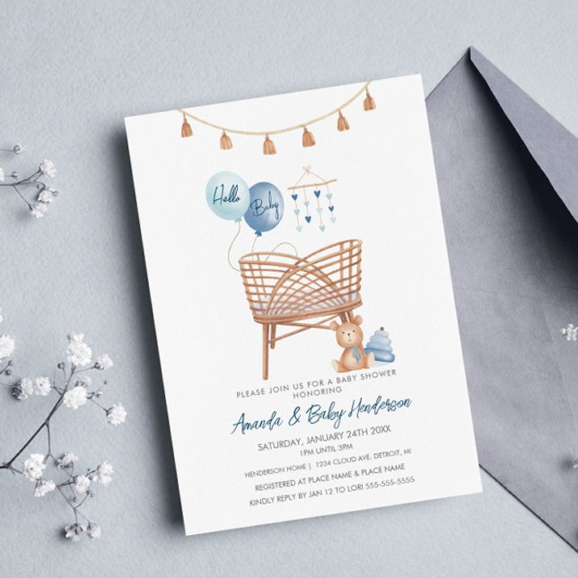 Dusty Blue Boho Nursery Boho Baby Shower Inbjudningar (Skapare uppladdad)