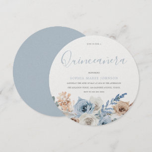 Dusty Blue Boho Pear Shimmer Quinceanera Party Inbjudningar