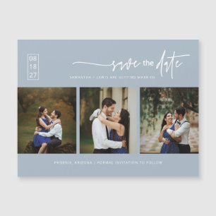 Dusty Blue Boho Photo Save Date Magnetic Card