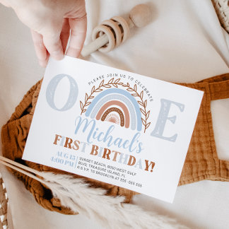 Dusty Blue Boho Rainbow Birthday-inbjudan Inbjudningar