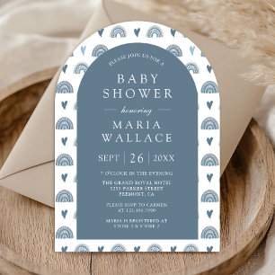 Dusty Blue Boho Rainbow Valfångst Baby Shower Inbjudningar