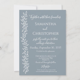 Dusty Blue Boho Romantic Botanical Minimal Bröllop Inbjudningar