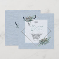 Dusty Blue Boho Rustic Cow skalle med blommor