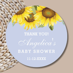 Dusty Blue Boho Sunsun Baby Shower Tack Runt Klistermärke
