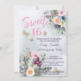 Dusty blue boho vattencolor blommigt greenery inbjudningar