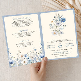 Dusty Blue Boho Vildblomma QR-kod Bröllop Inbjudan