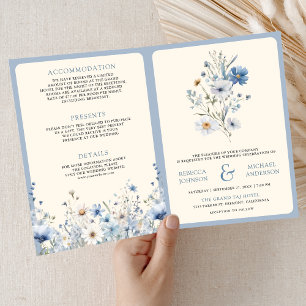 Dusty Blue Boho Vildblomma QR-kod Bröllop Inbjudan