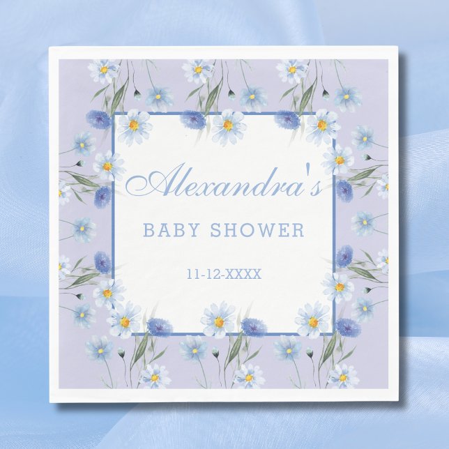 Dusty Blue Boho WildblomBaby Shower Pappersservett (Skapare uppladdad)