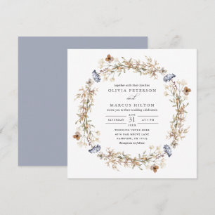 Dusty Blue Boho Wildblombröllopsinbjudan Inbjudningar