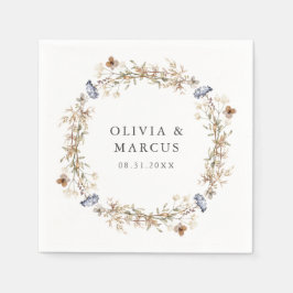 Dusty Blue Boho Wildblomen Wandeans Bröllop Pappersservett
