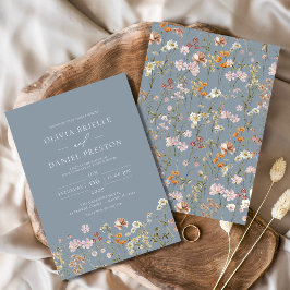 Dusty Blue Boho WildblomGarden Wedding Wedding Inbjudningar