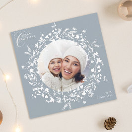 Dusty Blue Boho Wildblomma Julfoto Square Julkort