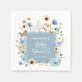 Dusty Blue Boho Wildblomma Pojke Shower Napkin Pappersservett