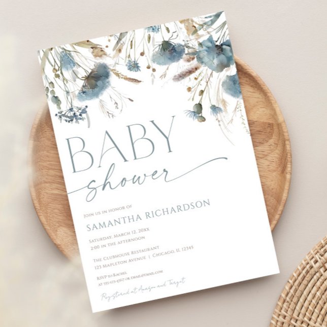 Dusty Blue boho wildblommboydusch Inbjudningar (Skapare uppladdad)