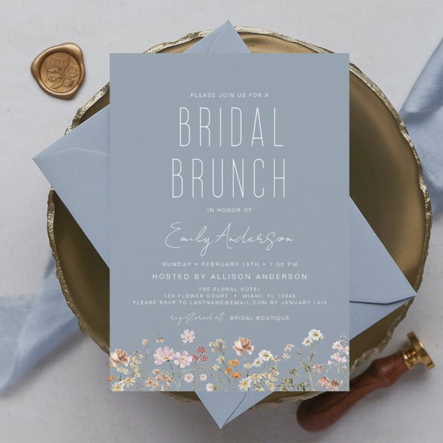 Dusty Blue Boho Wildblomme Möhippa Brunch Shower Inbjudningar (Skapare uppladdad)