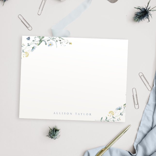Dusty Blue Boho Wildblomme Personlig Stationery Anteckningskort (Dusty Blue Boho Wildflower Personalized Stationery Note Card)