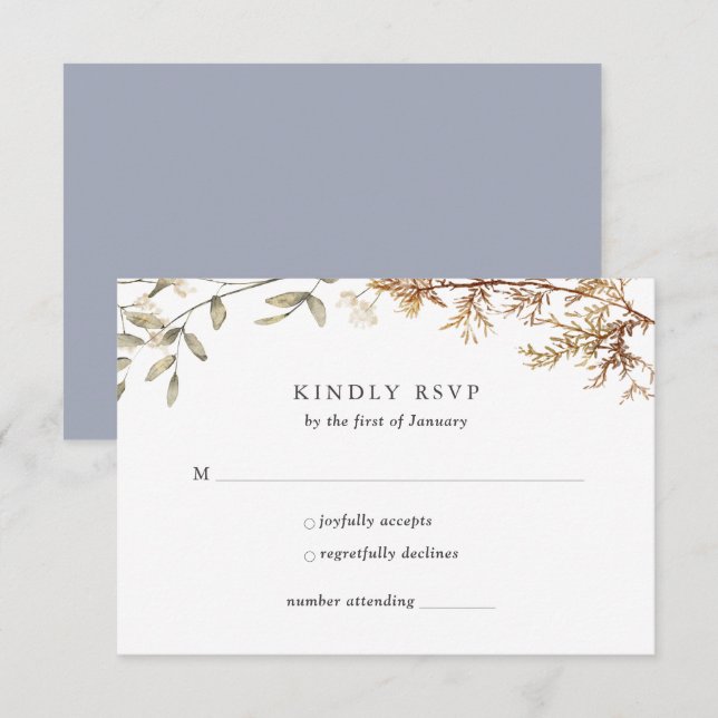 Dusty Blue Boho WildblommFoliage Bröllop OSA Kort (Fram/baksida)