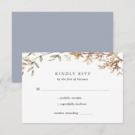 Dusty Blue Boho WildblommFoliage Bröllop OSA Kort