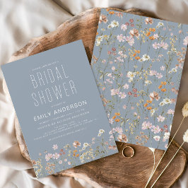 Dusty Blue Boho Wildbloms Möhippa Elegant Inbjudningar