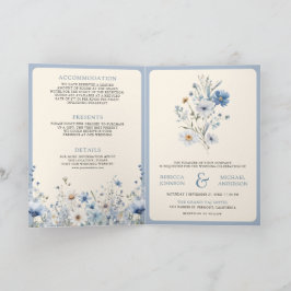 Dusty Blue Boho Wildflower QR Code Wedding Inbjudan