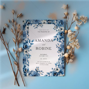 Dusty Blue Bold Blommigt Bröllopsinbjudan Inbjudningar