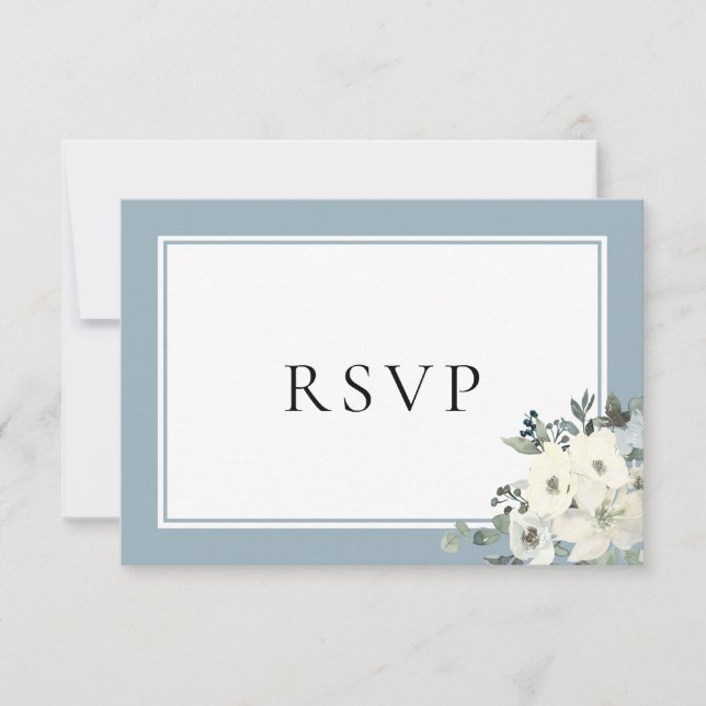 Dusty Blue Border Elegant Menu Choice RSVP Card OSA Kort (Framsida)