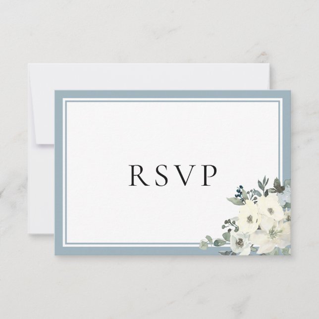Dusty Blue Border Elegant Menu Choice RSVP Card OSA Kort (Framsida)