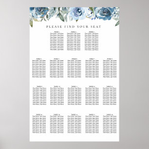 Dusty Blue Botanical 18 Bord Sittplatsdiagram Poster