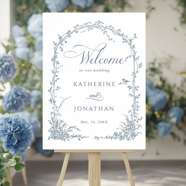 Dusty Blue Botanical Arch Garden Wedding Welcome  Poster (Skapare uppladdad)