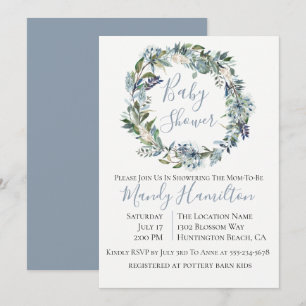 Dusty Blue Botanical Blommigt Baby Shower-inbjudan Inbjudningar