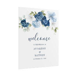 Dusty Blue Botanical Blommigt Bröllop Välkommen Poster