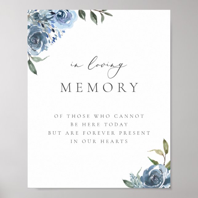 Dusty Blue Botanical Blommigt in Memory Poster (Framsidan)