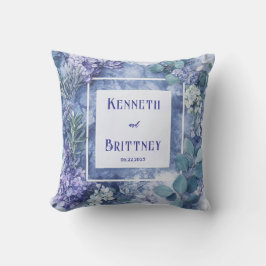 Dusty Blue Botanical Bröllop med Greenery Kudde