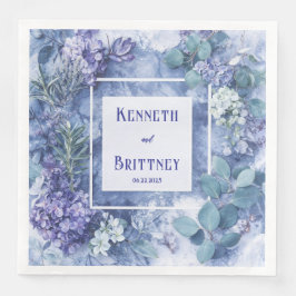 Dusty Blue Botanical Bröllop Napkins with Greenery Pappersservett