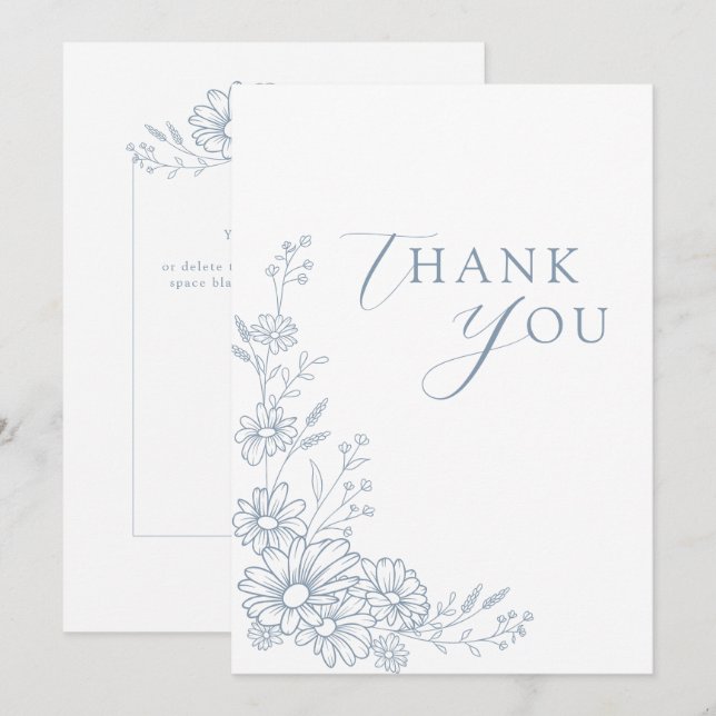 Dusty Blue Botanical Daisy Garden Wedding Tack Kort (Fram/baksida)