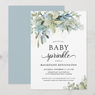Dusty Blue Botanical Eucalyptus Baby Sprinkle Inbjudningar