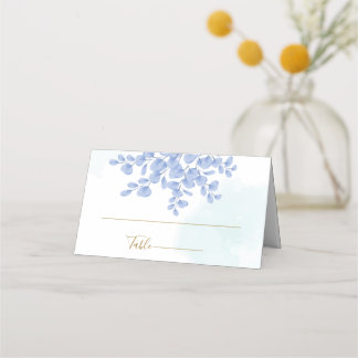 Dusty Blue Botanical Eucalyptus Löv Bröllop Placeringskort