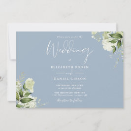 Dusty Blue Botanical Greenery Monogram Bröllop Inbjudningar